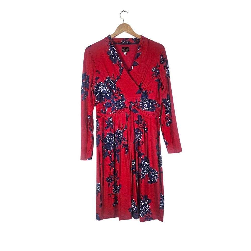 Joules Faux Wrap Midi Dress Red Navy Floral Feminine Cottagecore Size 10